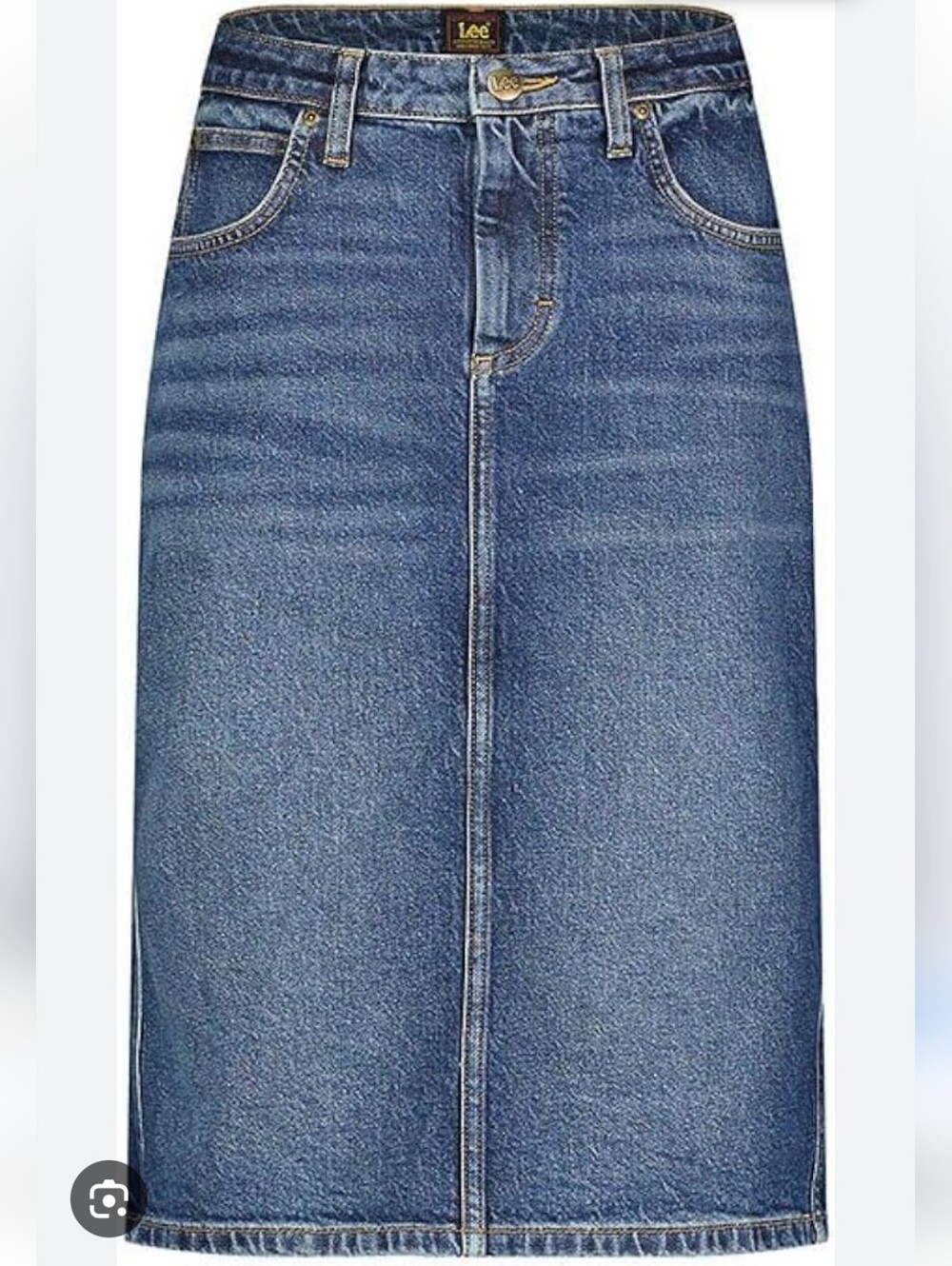 Lee Blue Denim Midi Skirt with Front Seam